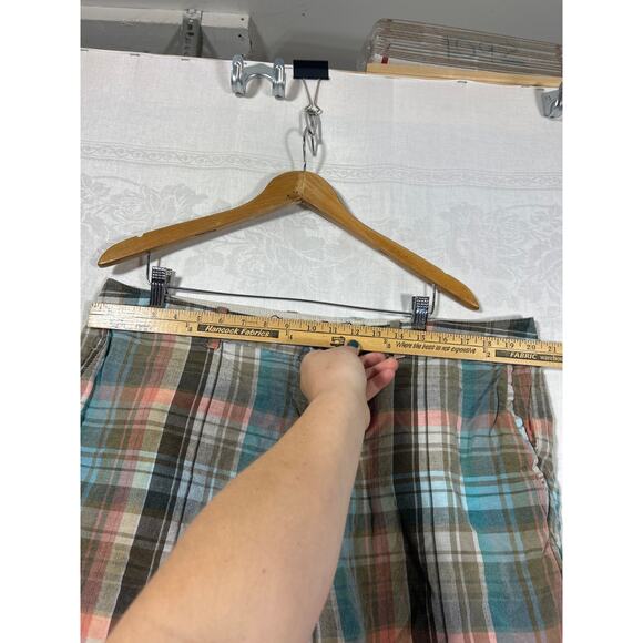 Tommy Bahama Shorts 40 Tan Blue Plaid Linen Tencel Bermuda - Picture 5 of 13